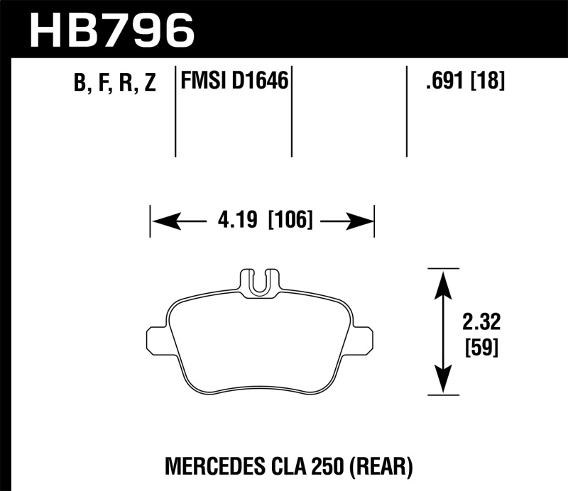 Mercedes-Benz CLA Class Brake Pad Set - Rear - Hawk Performance - HPS 5.0 - `14-`17